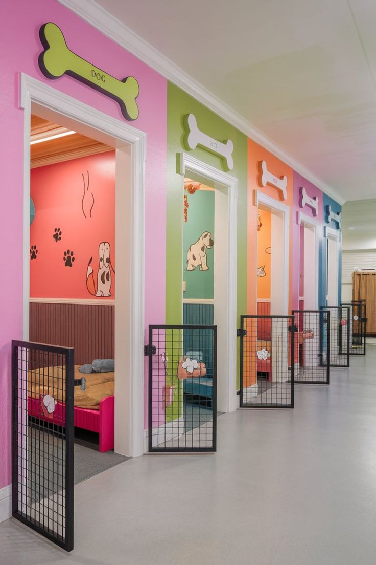 Comfortable pet boarding rooms and sleeping spaces